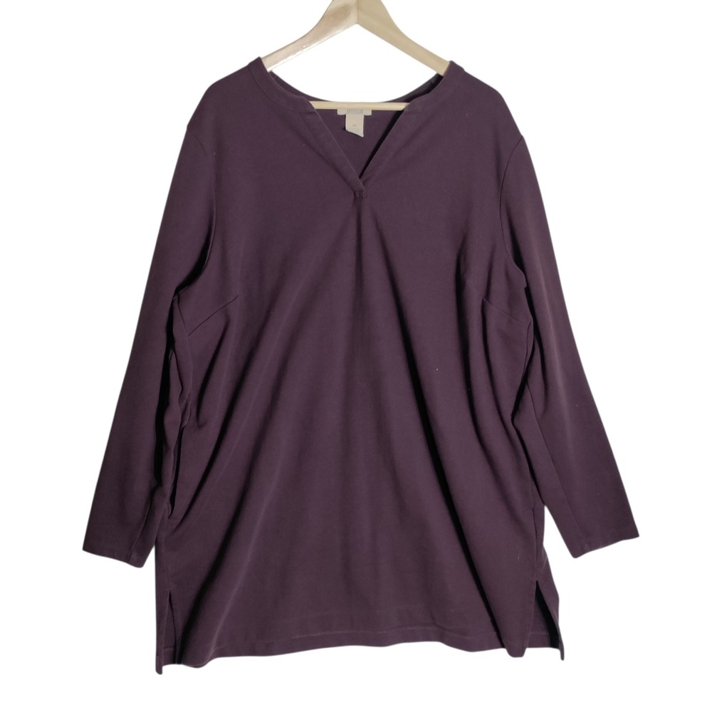 Duluth Trading Co Womens 2X Plum Purple Long Sleeve Tunic Top Cotton‎ blend